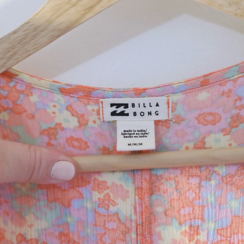 Billabong Floral Wrap Dress Multicolor V-Neck Flutter Short Sleeve Size M/10 NWT - Picture 4 of 9